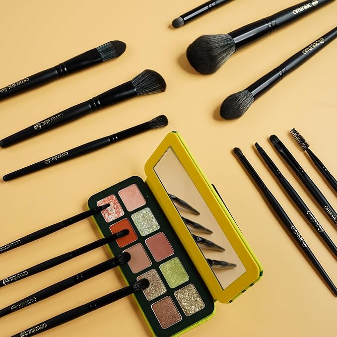 OMANIAC Makeup Brush Set Professional, 20Pcs Pearlescent Wood Handle Makeup Brushes, Premium Cruelty-Free Synthetic Fiber Hair, Travel Make up Brushes Set with Case (Black)