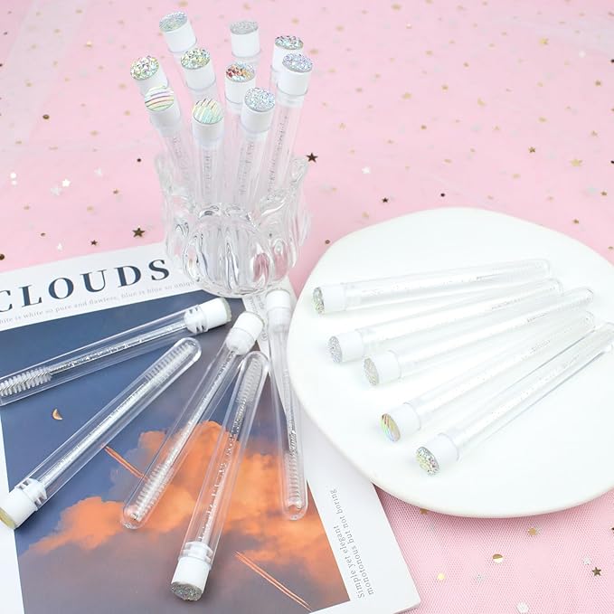 20 Sets Mascara Wand Tube Diamond Eyelash Spoolies Mascara Brushes Lash Brush Makeup Tool Applicator Eyelash Brush Tubes Makeup Brush (4C-Silver)