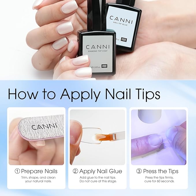 CANNI 2 Pcs No Wipe Top Coat and Gel Nail Glue for Acrylic Nails Tips False Nails Tips Gel Nail Polish Set