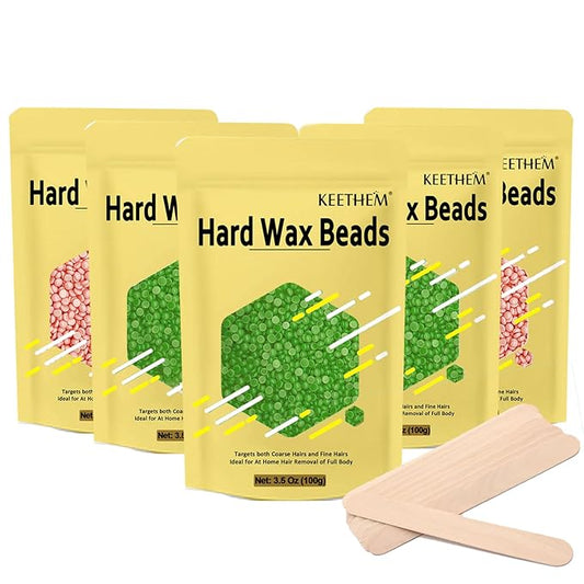 Wax Beads,5 Packs Hard Wax Beads Waxing at Home for Hair Removal - Hard Wax for Sensitive Skin Women with sticks, Bikini Brazilian Body Face Waxing (5 * 100g, Aloe & Rose)