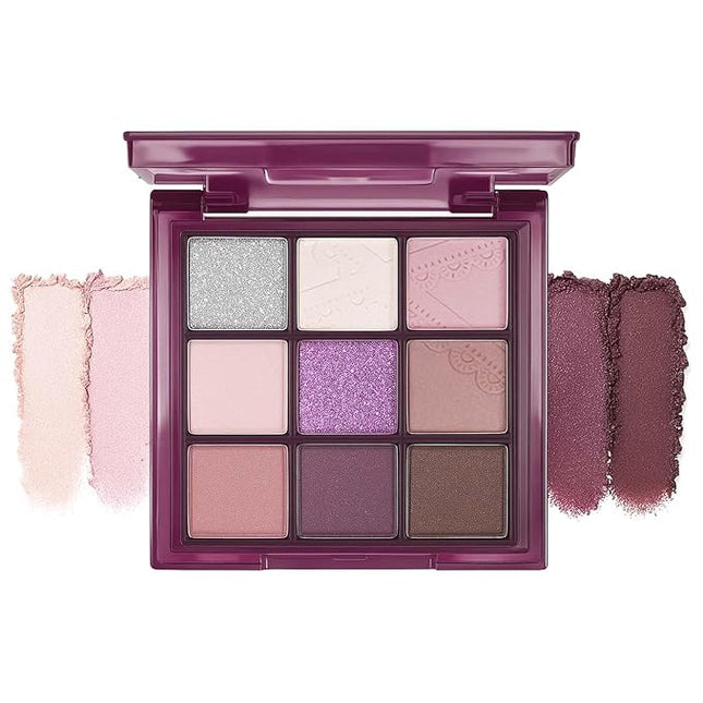 K'APEINE 9 Colors Eyeshadow Palette, Purple Glitter Pink Matte Eye Shadow Brown Nude Eye Makeup Palette Shimmer Sparkly Eyeshadow Kit for Women Cosplay Halloween Ursula Witch Costume Parties-purple