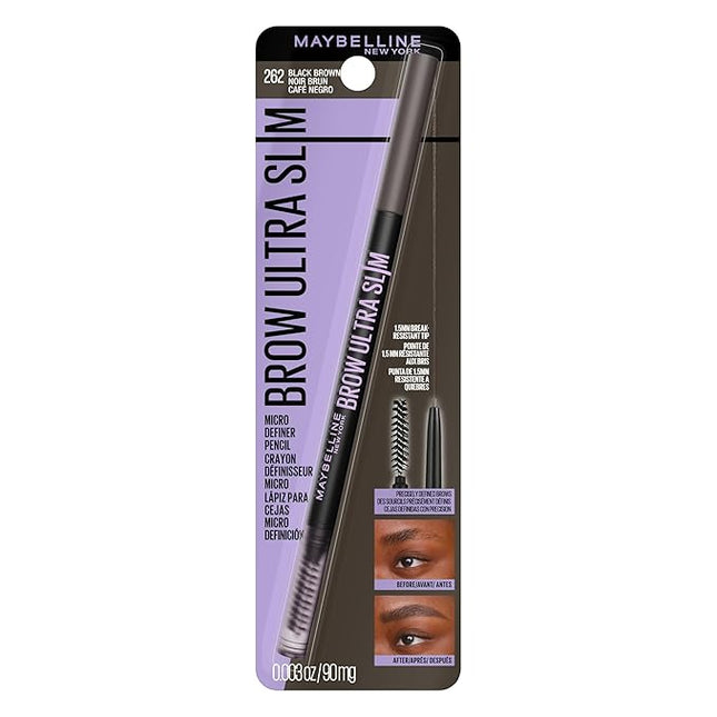 Maybelline Express Brow Ultra Slim Eyebrow Makeup, Brow Pencil with Precision Tip and Spoolie for Defined Eyebrows, Black Brown, 1 Count (Packaging May Vary)