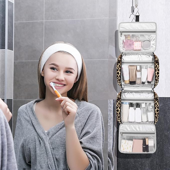 Hanging Travel Toiletry Bag,Large Capacity Cosmetic Travel Toiletry Organizer for Women with 4 Compartments & 1 Sturdy Hook,Perfect for Travel/Daily Use/Christmas