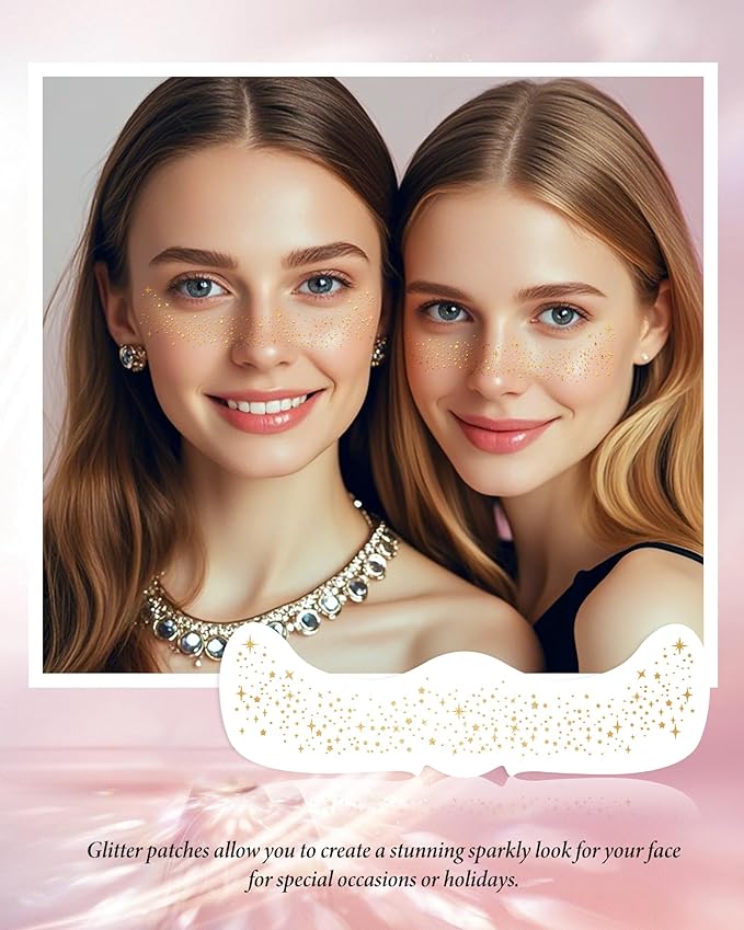 Face Glitter, Gold Temporary Face Tattoos Stickers, Body Face Glitter for Women Girls, Country Concerts Singer Festival Rave Accessories (Gold - 10 pcs)