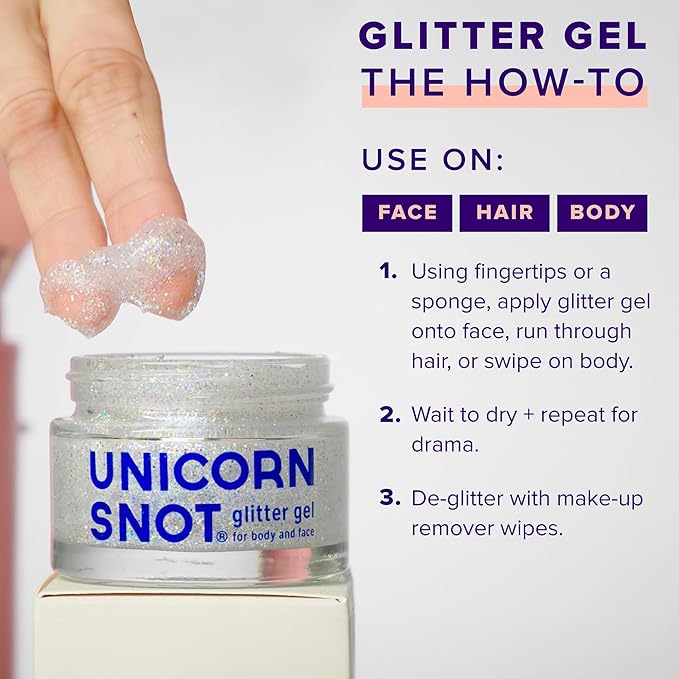 UNICORN SNOT Holographic Face Glitter & Body Glitter Gel: Glitter Makeup, Hair Glitter, Festival Rave and Anime Cosplay, Halloween Costume Makeup - Vegan & Cruelty Free, 1.7 oz Silver Glitter (Disco)