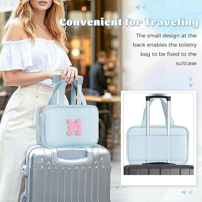 Christmas Gifts for Grandkids Stocking Stuffers for Teen Girls Mom Gifts Initial Toiletry Makeup Bag Birthday Gift Travel Cosmetic Bags Travel Essentials - Blue M