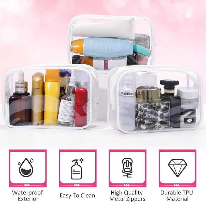 Weewooday 12 Pieces Clear Makeup Bags Cosmetic Storage Bags PVC Zipper Pouches Travel Waterproof Makeup Plastic Case for Women Organizing Toiletries Traveling (Small,Small,White Side Frosting)