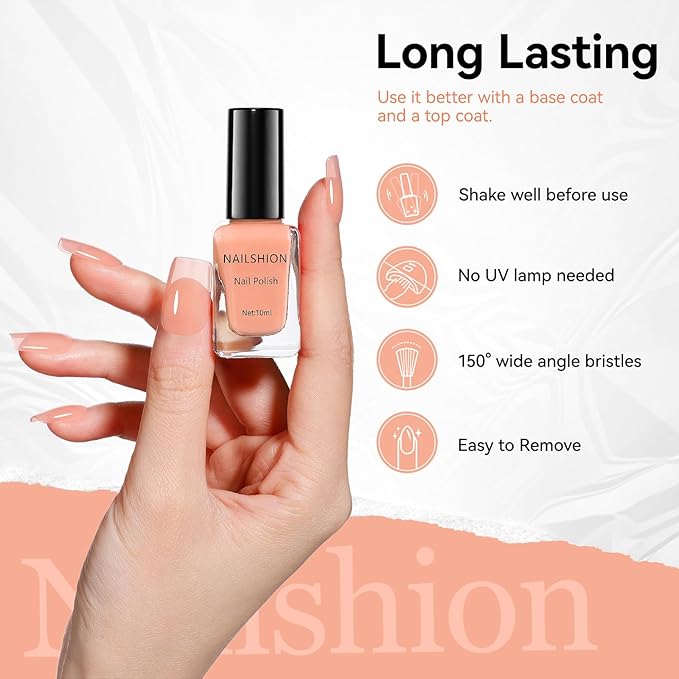 Nail Polish Jelly Peachy Nude Sheer Regular Nail Polish 9-Toxic Free Vegan Rich in Castor Oil Fast Dry Translucent Toe Fingernail Polish for All Tone Skin Manicure Salon DIY at Home Gift