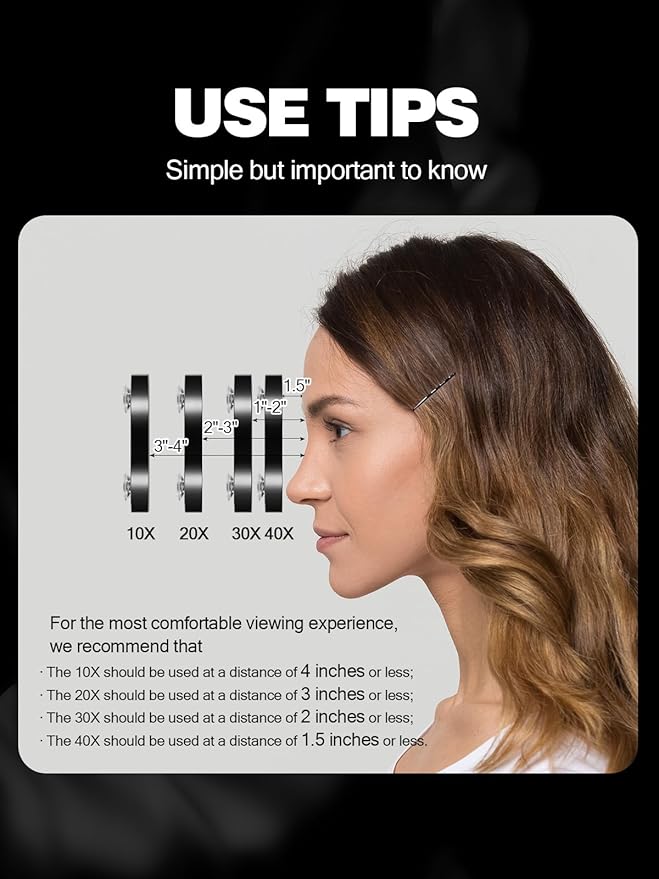 30X Magnifying Mirror with Suction Cups and Tweezers Set, 3.5 inches Magnified Makeup Mirror, Black, 1PC