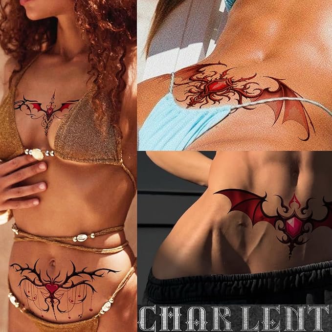 CHARLNET 24 PCS Sexy Belly Temporary Tattoos for Women Ladies - Realistic Chest Abdomen Waist Tattoos for Women Body Art