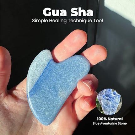 ROSELYNBOUTIQUE Gua Sha Facial Tools & Face Roller Original Face Massager for Puffiness Wrinkless Skin Care Routine - Self Care Gift for Men Women (Blue Aventurine)