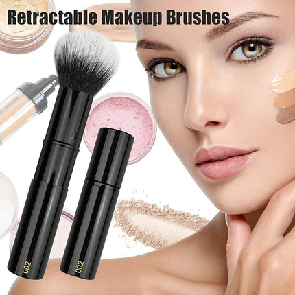 JILIER Retractable Kabuki Brush for Cream and Powder Face Makeup, Travel Makeup Brush Set, Perfect for Bronzer, Blush, and Other Face Makeup, make up brushes for women Cruelty-Free
