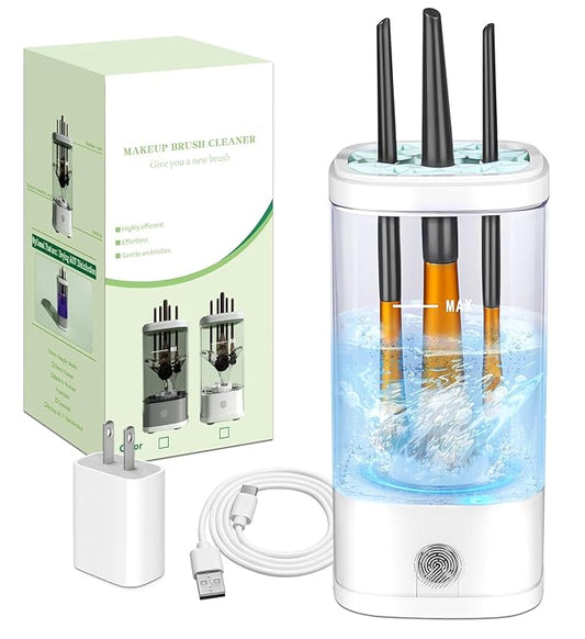Electric Makeup Brush Cleaner, 7000 RPM Makeup Brush Cleaner Machine, Efficient Automatic Portable USB Cleaner Tool for All Types of Makeup Brushes, Convenient Makeup Brush Cleaning-Transparent ﻿