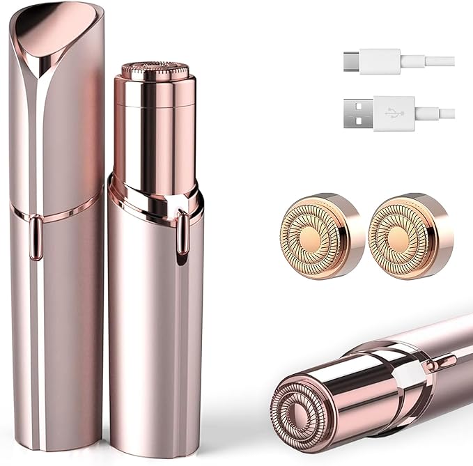 Facial Hair Removal for Women, Painless Hair Remover Device Lady Face Electric Razor for Lip, Chin,arms with USB Rechargeable Included 2 pc Replacement Heads