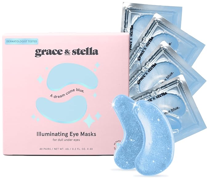 grace & stella Award Winning Under Eye Mask Reduce Dark Circles, Puffy Eyes, Undereye Bags, Wrinkles, Gel Under Eye Patches, Birthday Gifts for Women - Vegan Cruelty-Free Self Care (48 Pairs, Blue)