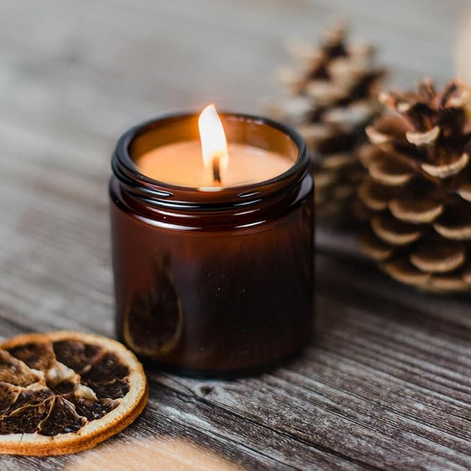 4 oz Glass Jars with Lids, Hoa Kinh 40 Pack Amber Small Glass Jars with Black Lids Empty Cosmetic Containers Airtight Round Glass Jar for Lotions, Powders and Ointments