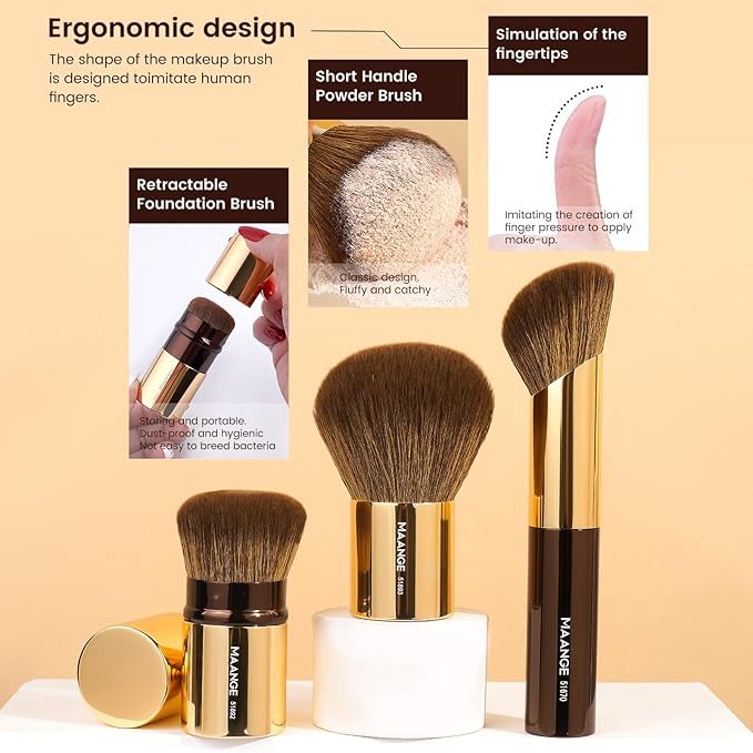 MAANGE 20 Pcs Makeup Brushes with Gift Box, Double-End Multi-functional Makeup Brushes for Blending Liquid Powder Concealer Cream Blush Buffe,Coffee Gold