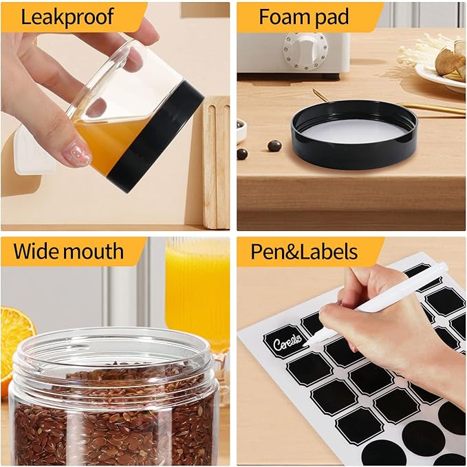 EkkoVla 48 Pack 4 oz Clear Plastic Jars Wide Mouth Round Containers with Black Lids BPA FREE, Empty Multi-use Refillable Storage Jar with Airtight Lid for Cosmetics Beauty Products