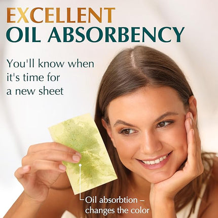 Natural Green Tea Oil Blotting Sheets for Face - 25% Larger - 3pk/300 Makeup Friendly Blotting Papers for Face - Easy Dispensing Oil Absorbing Sheets