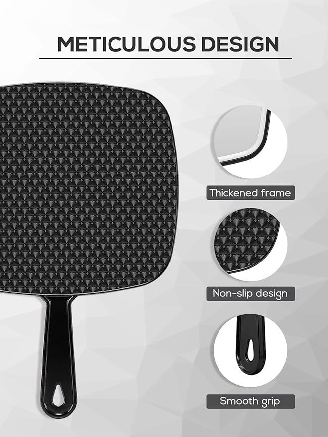 Extra Large Handheld Mirror，Hand Salon Mirror with Handle for Barbers, Hairdressing (Black，12.4" Lx 9" W)