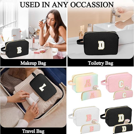 Personalized Initial Makeup Bag Waterproof Leather Cosmetic Bag Travel Toiletry Bag, Valentine’s Day Gift Makeup Organizer Case & Makeup Pouch for Women Teen Girls Mom Girlfriend Wife