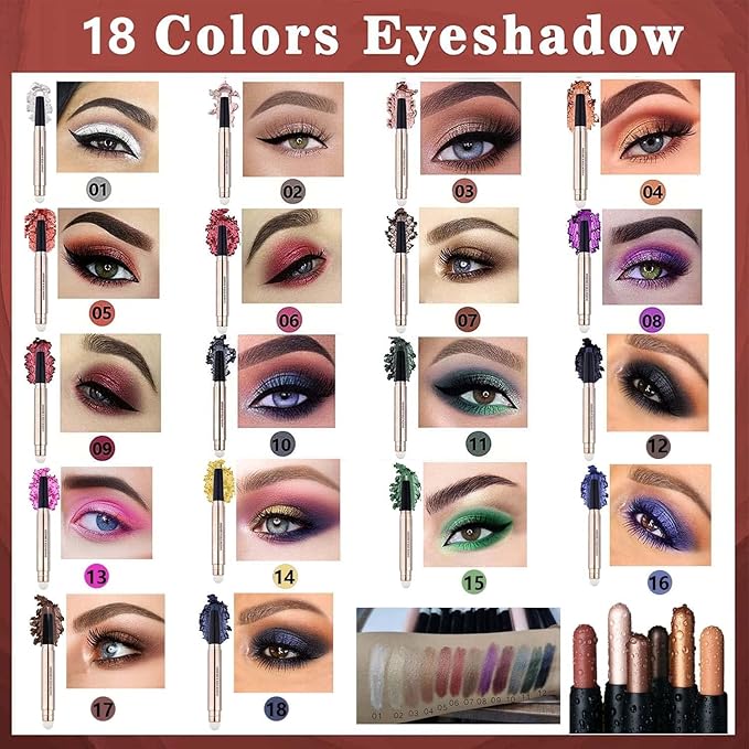 Black Eyeshadow Stick Eye Makeup Cream Shimmer Smooth Glitter Hypoallergenic Single Crayon Waterproof Long Lasting Eye Shadow Pencil Multi-Dimensional Eyes Look Pen(Dark Blue Black#12)