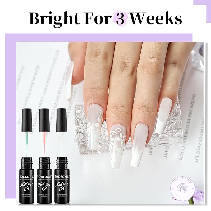 JODSONE Gel Polish Nail Art Gel Liner Set 20 Colors Red Pink Blue Purple with Thin Brush Need U V Lamp Cured Gift for Girls at Home Salon Design