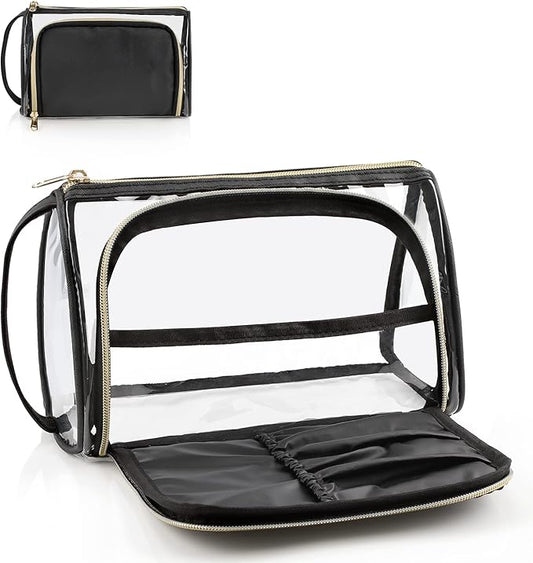 CUBETASTIC Clear Makeup Bag, TSA Approved Toiletry Bag, Transparent Small Travel Bag for Essential Makeup, Toiletries Cosmetic Storage Organizer Cute Clear Pouch with Compartment