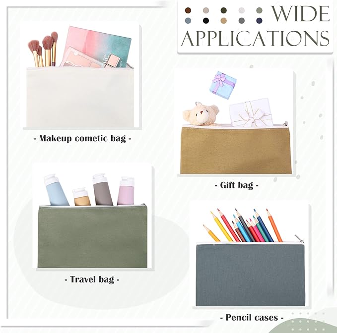 Reginary 10 Pcs Canvas Makeup Bags Bulk for Women Blank DIY Pencil Pouch Travel Toiletry Cosmetics Bags Gift for Christmas Breast Cancer Awareness Thanksgiving Wedding Nurses Teacher(Plain Color)