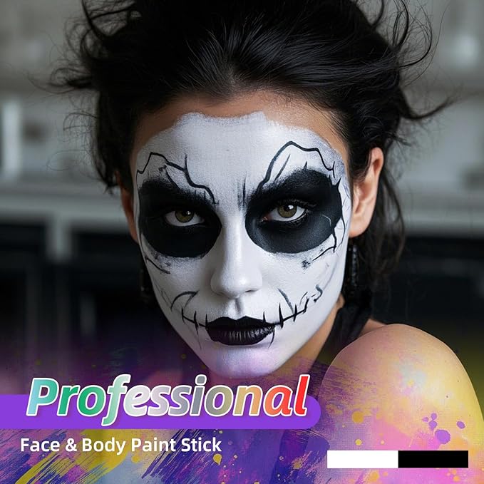 2Pcs Face Body Paint, Professional Paint for Halloween Cosplay Costume Party, Full-coverage Multi-Color Cream Makeup Body Paint for Adults Halloween Cosplay SFX Makeup Paint (White+Black)