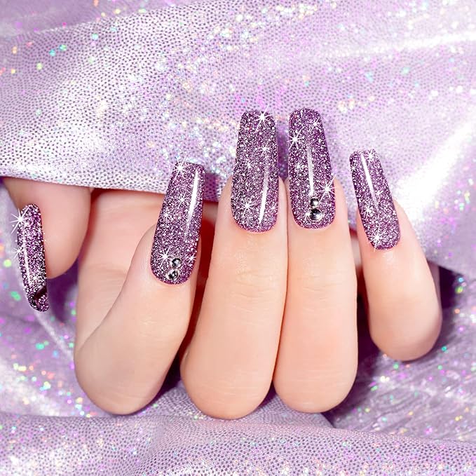 RARJSM Diamond Gel Nail Polish,Dark Purple Reflective Glitter Gelpolish,Sparkle Shiny Gel Nail Polish for Home Design Glitter Nail Art U V L E D Curing Reqired 7.5ml