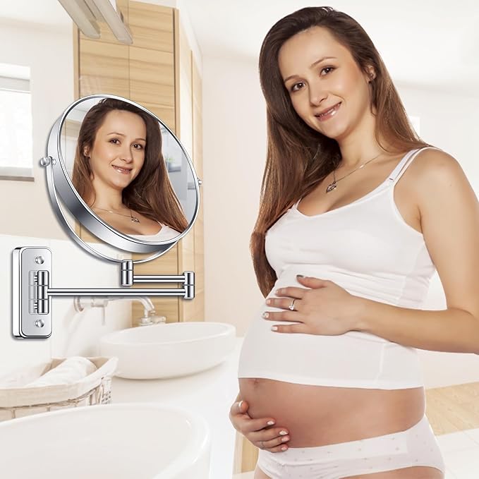 8” Wall Mounted Magnifying Makeup Mirror 1X/7X Wall Mount Mirror Swing Arm Two-Sided 360° Swivel Bathroom Shaving Mirror for Men and Women in Hotel/Home, Chrome