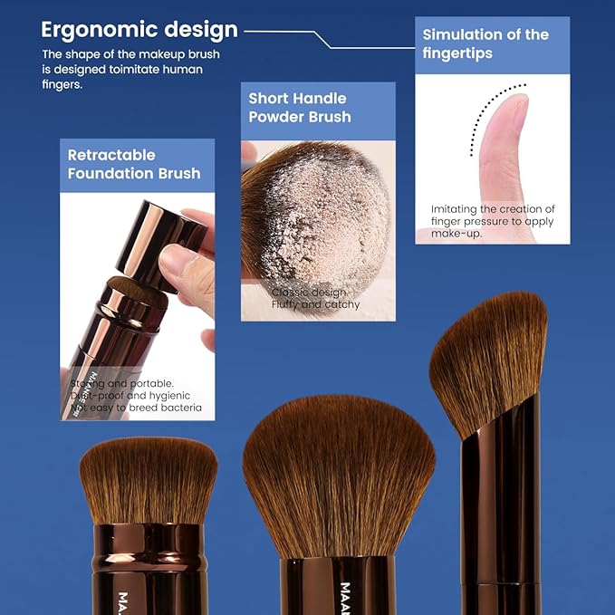 MAANGE 20 PCS Foundation Makeup Brush Set, Double-ended Kabuki Brush Contour for Liquid Powder Concealer Cream Blending Blush Makeup Tools (Brown)