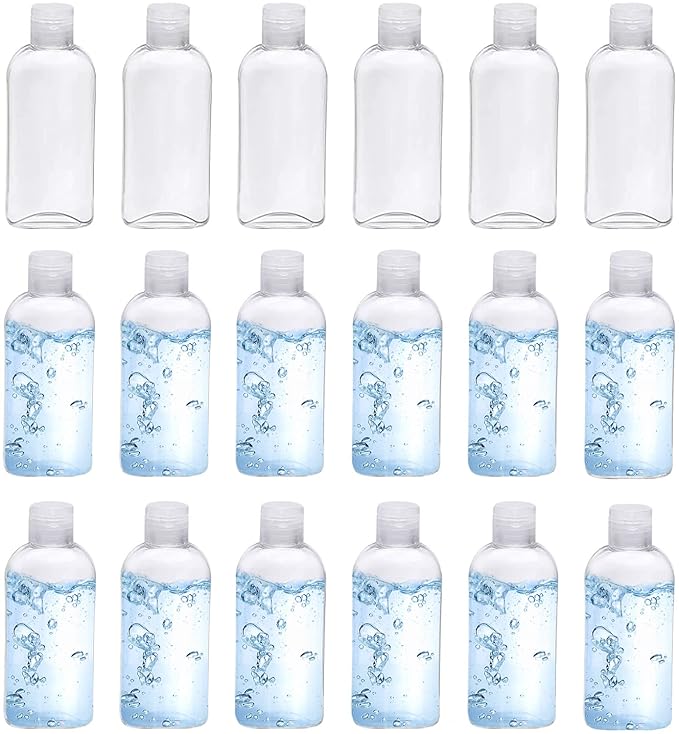Clear Plastic Empty Squeeze Bottles 18 Pack 3.4oz/100ml with Flip Cap TSA Travel Bottle for Shampoo, Conditioner & Lotion (18 Counts)