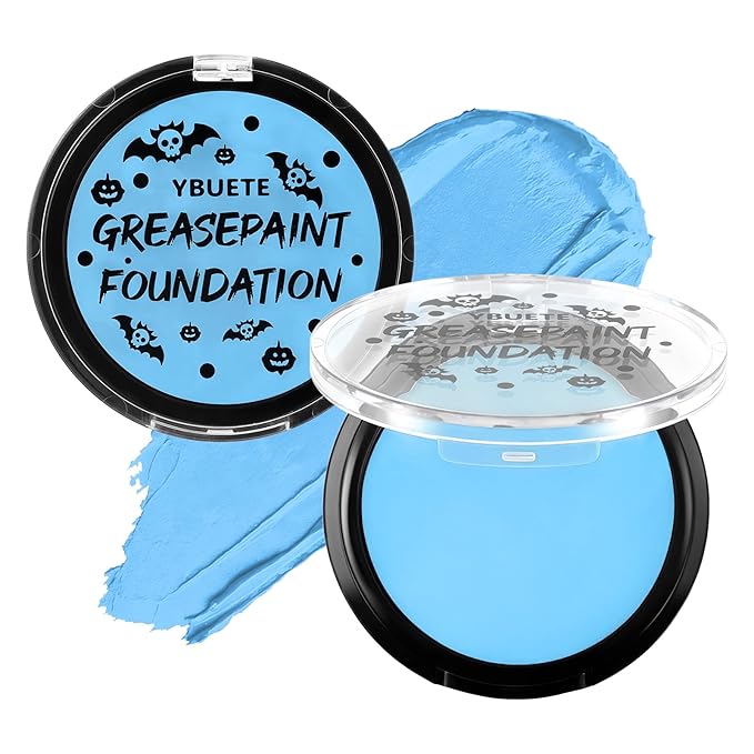 Light Blue Cream Face Body Painting Foundation, Professional Full-coverage Oil Based Blue Face Paint Halloween SFX Sally Corpse Bride Cosplay Makeup for Adult Carnival & Stage Performance