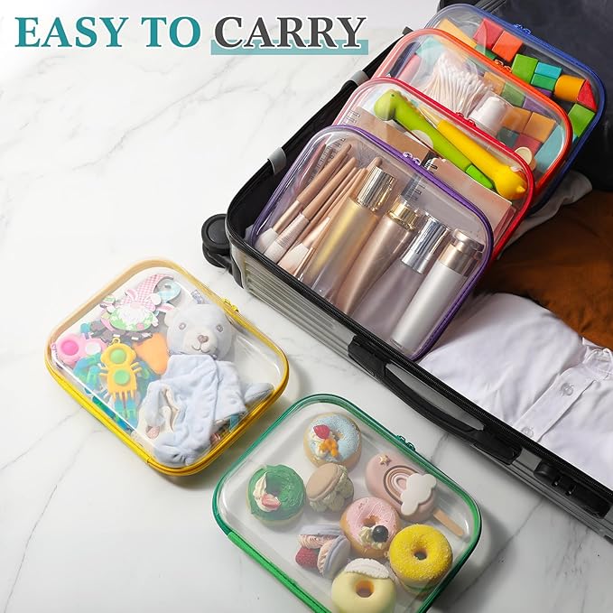 Sanwuta 6 Pcs Clear Hard Zipper Case Pencil Pouches Hard Plastic Zipper Pouches Makeup Bag Transparent Cases for Snacks Plastic Storage Organizer Box for Travel