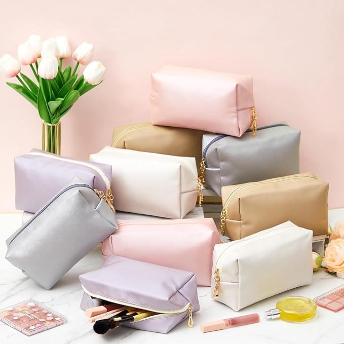 Kigeli 15 Pcs Aesthetic Makeup Bags PU Leather Cosmetic Pouches Waterproof Plain Toiletry Bags Makeup Pouches Bulk for Women Party Gift Travel Storage Organizer(Bright Color)