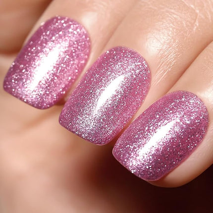 Imtiti Glitter Purple Pink Gel Nail Polish, 0.5fl.oz Rose Pink UV/LED Soak Off Gel Polish 1Pcs