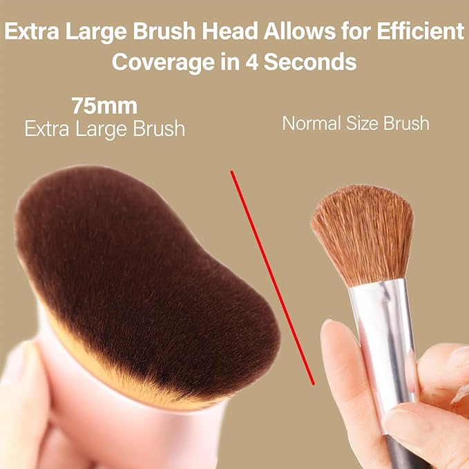 Extra Large Body Makeup Brush For Self Tanner, Leg Makeup &Bronzer Blend,75 mm Wide-headed Kabuki Brush Provides More Even &Pretty Application, Oval Face&Back Makeup Brush, Wet&Dry Use- Pink Rose Gold