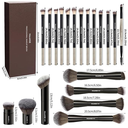MAANGE 20 Pcs Makeup Brushes with Gift Box, Double-End Multi-functional Makeup Brushes for Blending Liquid Powder Concealer Cream Blush Buffe,Black