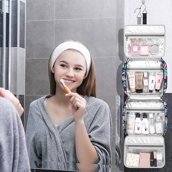 Hanging Travel Toiletry Bag,Large Capacity Cosmetic Travel Toiletry Organizer for Women with 4 Compartments & 1 Sturdy Hook,Perfect for Travel/Daily Use/Christmas