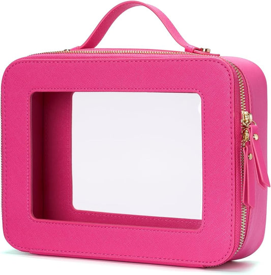 Popvibe Clear Makeup Bag Travel Cosmetic Case Transparent Toiletry Bag with Zipper, Portable Make Up Organizer Traveling Compact Car Bag for Essentials
