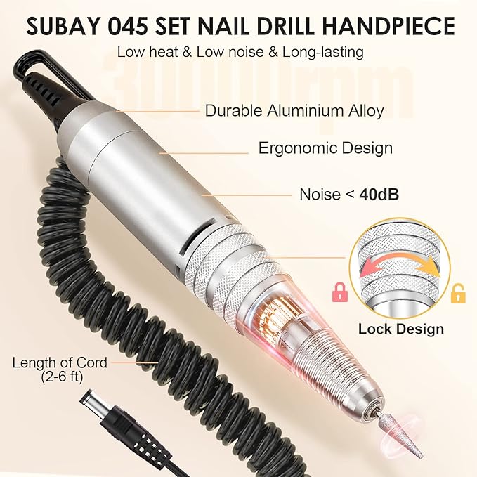 Subay 30,000rpm Efile Nail Drill, Electric Nail File with 106pcs Sanding Bands and Nail Drill Bits Pedicure Manicure Tools for Acrylic Nails,Thick Nails for Nail Salon Supplies Home Use, White