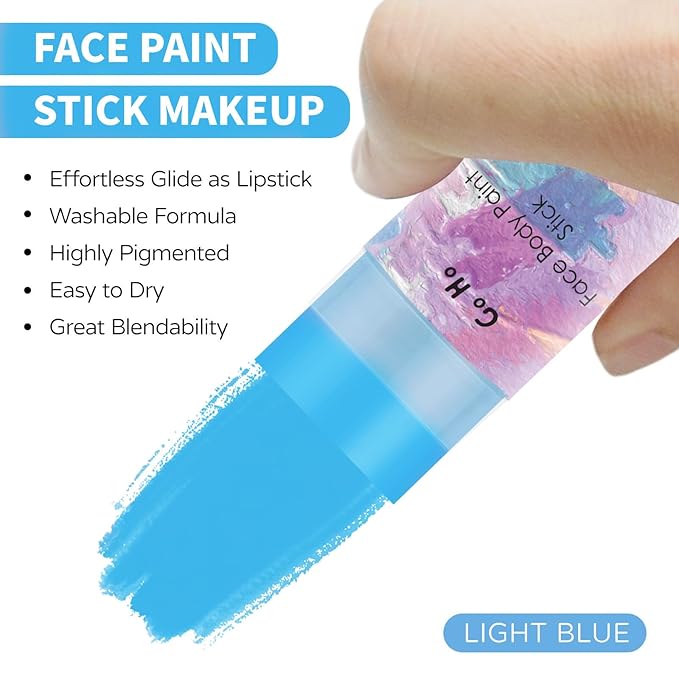 Go Ho Light Blue Face Body Paint Stick,Water Based Non-Toxic Face Painting,Easy-to-use Facepaint for Halloween SFX Ghost Bride Sally Cosplay Costume Makeup,0.63oz
