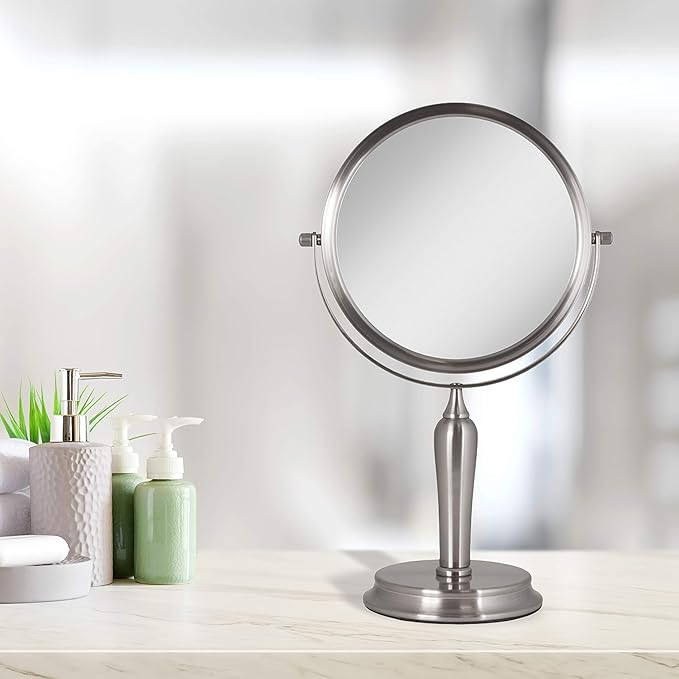 Zadro Anaheim 8.75” Round Non-Lighted Makeup Mirror 5X 1X Magnifying Makeup Mirrors Rotating Head Makeup Mirror for Desk