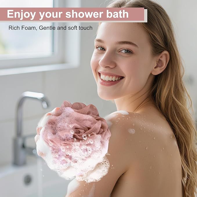 Loofah Sponge XXL-100g 4 Pack, Bath Sponge Soft Mesh Shower Puff Loofah for Men, Exfoliating Body Scrubber for Women, Shower Accessories (Cherry Red)