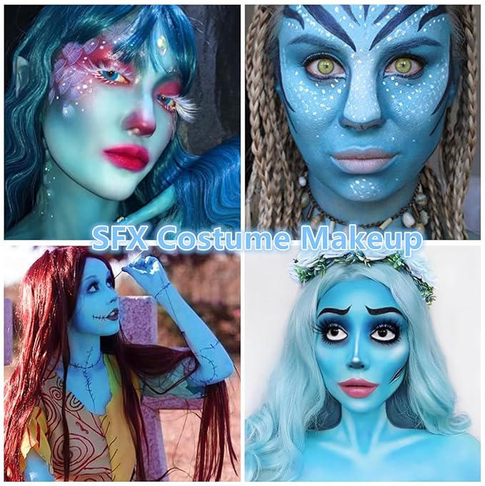 Go Ho Makeup Sky Blue Cream-Blendable Stick - Body Paint Professional SFX Makeup,Safe Facepaint Nose&Lip Smacking for Halloween（Sky Blue）