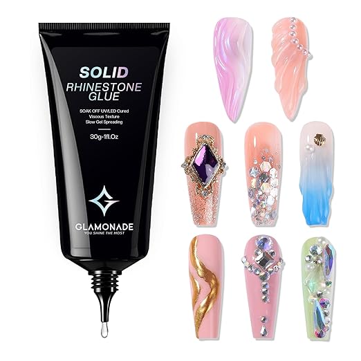 Glamonade Nail Rhinestone Solid Glue: 30g Super Strong Gel for Nail Gems Charms No Wipe Clear Gel for 3D Nail Art DIY Nail Designs Nail Tech Must Supplies