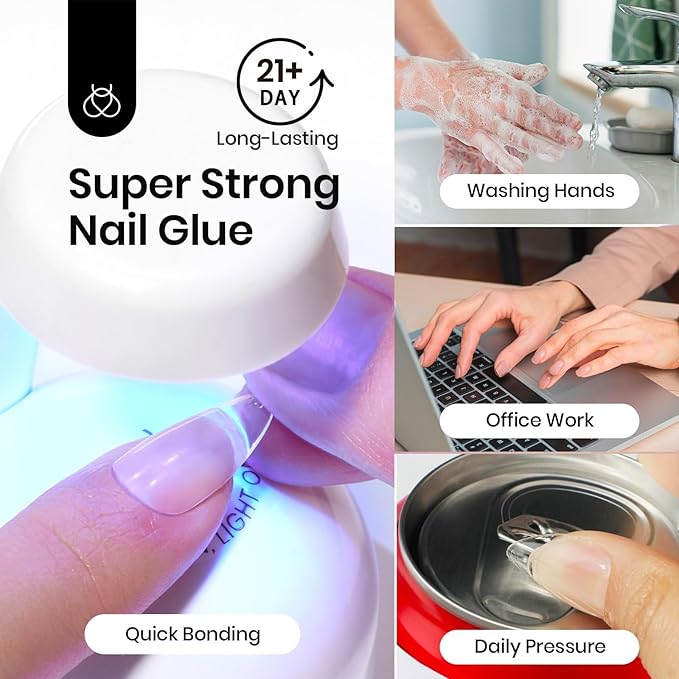 Beetles 4Pcs HEMA-Free Nail Extension Kit, 15ml Gel Nail Glue, No Wipe Top Coat, Builder Nail Gel & Liner Brush, Long Lasting for Clear Press-On Nails, DIY Home Gift for Women, U V Light Required