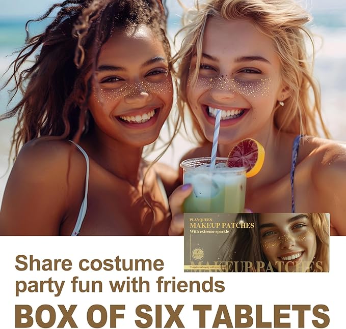 Glitter Freckles Face Tattoo，Face Makeup Patches，Golden Fake Freckles-6 Count，Waterproof-Fun & Creative Face Glitter Stickers，Temporary Face Freckles for Women，Must-Have for Music Party Makeup